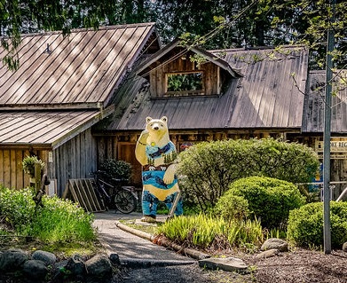 Sooke Region Museum and Visitor Centre entrance with Kody spirit bear